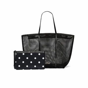 VS Black Mesh Tote Bag with Polka Dot Pouch